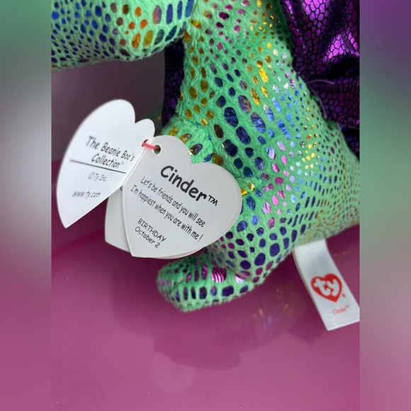 Ty Beanie Boos Green and Purple Dragon Plush Toy (6 inch) - Picture 3 of 8